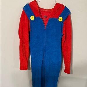 Super Mario Red and Blue Onesie with yellow buttons